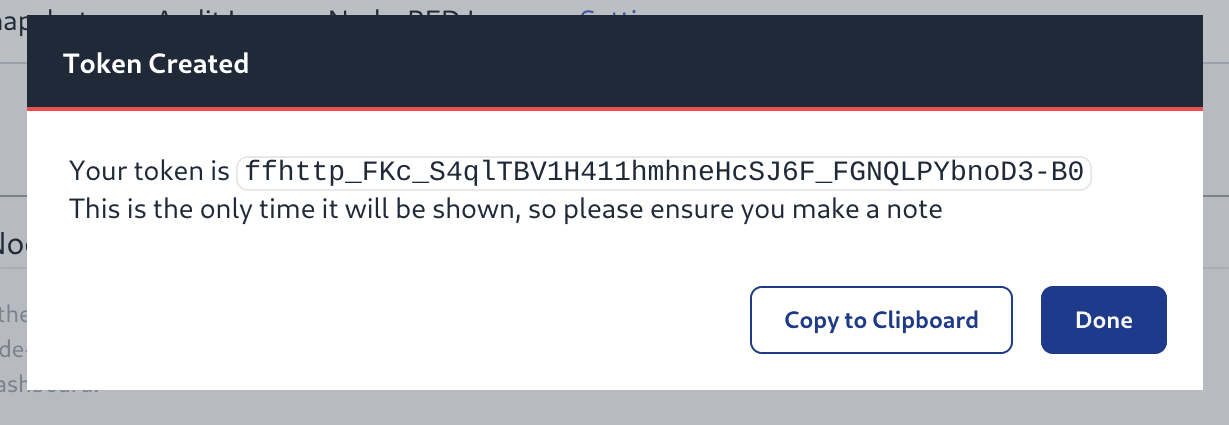 Screenshot of New Bearer Token